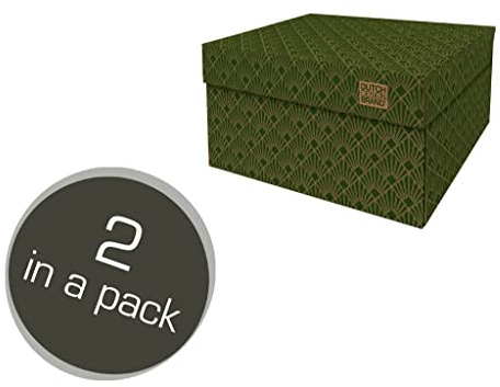 Dutch Design Brand Aufbewahrungsbox Small mit Deckel – 2 Aufbewahrungsboxen – FSC-zertifizierter, recycelbarer Karton (Größe: 27,8 x 20,6 x 14 cm) (Art Deco Velvet Green)