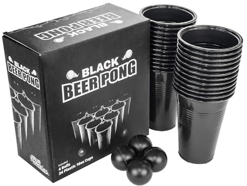 Fairly Odd Novelties Black Beer Pong Set - 24 XL Cups, 4 Balls - Ultimate Party Game in a Gift-Ready Box!