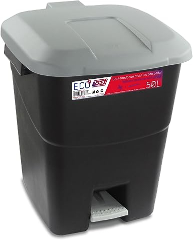 Tayg 430008 Poubelle à pédale, base noire et couvercle gris, 50 litres