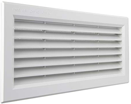 La Ventilazione P31R13B Grille de Ventilation rectangulaire en Plastique Blanc à encastrer avec Filet Anti-Sept. Dimensions : 315 x 136 mm, 315x136 mm