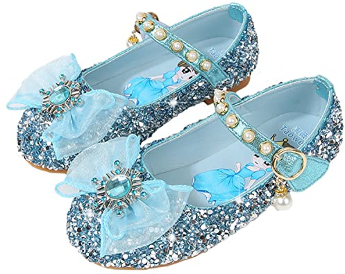 IWFREE Fille Chaussures de Princesse Elsa Cristal Ballet Paillettes Sandales pour Enfant Déguisement Noël Carnaval Anniversaire Fête Mariages Communion Baptême Costume Accessoires Bleu Rose Argent 03