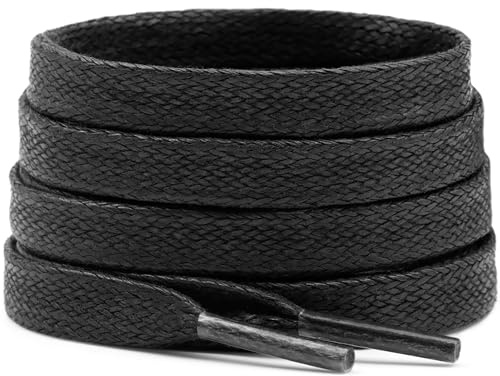DELELE Platta vaxade bomullsskosnören: Vaxskosnören för sneakers, stövel, 2 par, 02svart, 47 inch (120CM)