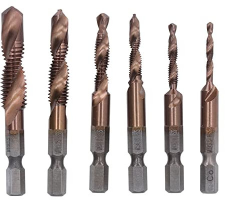 Juego De Machos De Roscar De 6 Piezas, Broca Combinada Chapada En Ti Con Caja De Almacenamiento M3 M4 M5 M6 M8 M10 Brocas De Macho De Roscar Con Vástago Hexagonal Para Taladrar, Roscar Y Avellanar