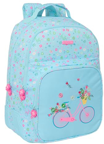 Safta - Mochila Doble Adaptable Carro, Tejido Reciclable, Ideal para Niños de Diferentes Edades, Cómoda y Versátil, Calidad y Resistencia, 32x15x42 cm, Color Azul