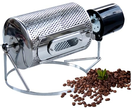 MJDHS 250g Macchina da caffè Elettrica Inossidabile, Tostatrice caffè Multifunzione, 25 Giri/min, Diametro del Tamburo 14cm, per Cafe Shop, Casa, Ristorante, Facile da Usare