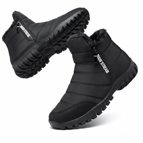 Hanani Homme Bottes de Neige Hiver Fermeture éclair latérale Fourrées Doublure Chaude Avec Impermeable Randonnée Confort Chaussures Noir EU44