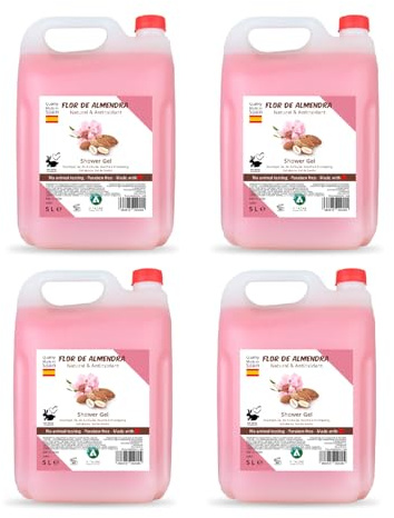 Pack 4 garrafas gel de ducha almendra 5L - total 20L - fórmula hidratante con fragancia suave - limpieza corporal diaria para hoteles, gimnasios, colegios y uso familiar intensivo - Vitacab