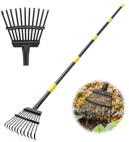 Garden Rake for Leaves - Heavy Duty Metal Leaf Rakes for Yard,Lawn,Shrub,Grass,Mulch,8.5 Small Head,6ft Adjustable Handle for Kids Adults