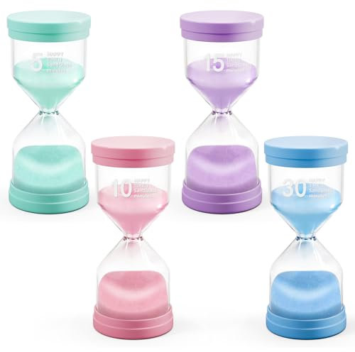 Sanduhren Set, 4 Bunt Sanduhr Zähneputzen Kinder 5/10/15/30 Minuten, Eieruhren Set Zeitmesser Sanduhr für Küchen, Klassenzimmern, Spiele, Zuhause Büro Dekoration