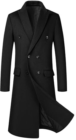 Allthemen Herrkappa lång dubbelknäppt trenchcoat ull varm vinterjacka slim fit business
