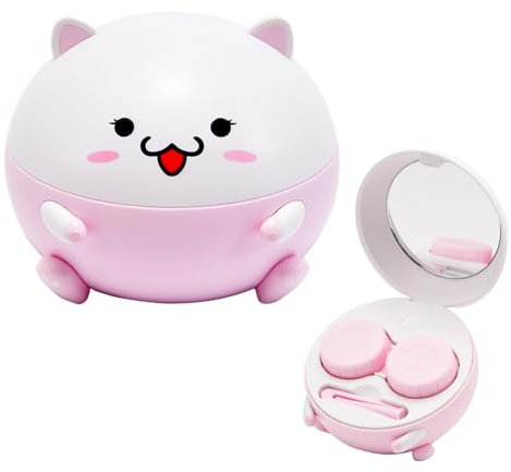 Niedlicher Kontaktlinsenreiniger, 3D-Kätzchen-Form-Kontaktlinsenbehälter mit Reinigungsfunktion, Ultraschall-Kontaktlinsenreinigungsmaschine für Zuhause, Büro, Reisen