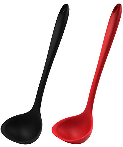 2 PCs Silicone Soup Ladles, Nonstick Heat Resistant Soup Spoons Large Ladles Scoop with Long Handle for Home Kitchen Cooking