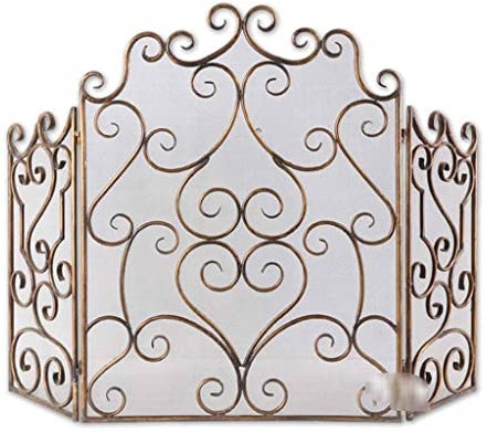 AERTSDFGT Metal Fireplace Screen European Style Fireplace Screen Wrought Iron Mantel Fireplace Tool Decoration Fireproof Belt Net Spark Screen Partition Spark Guard Grate
