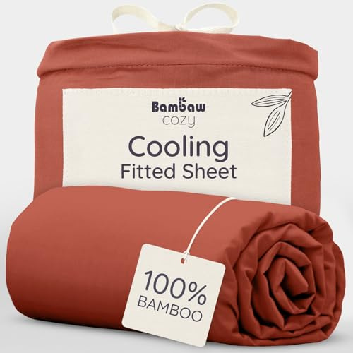 Bambaw Sabana Bajera 150x200 Bambu para Cama 150 cm, Bolsillo de 35 cm, Sábanas Frescas para Verano e Invierno, Sabana Termorreguladora y Refrescante, Ropa de Cama Antiacaros (Terracota)