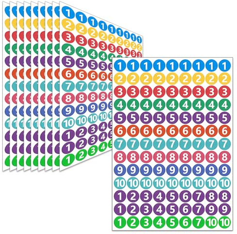 Pack of 1170 Colourful Number Stickers (2 cm), Self-Adhesive Waterproof Number Stickers, Adhesive Dots Colourful Labels for Office, Locker, Home Organiser