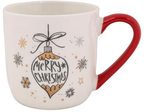 sarcia.eu TAZA NAVIDEÑA de porcelana con asa y motivo navideño – ENVASADA EN CAJA DE REGALO, blanco 320 ml (Bola navideña B)