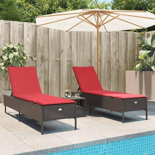 QZZCED Brown Adjustable Sun Lounger with 2 Removable Cushions and 5 Reclining Positions for Patio Garden Balcony Outdoor Relaxation Comfortable Durable