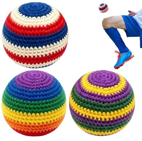 Stickad Footbag 3 stycken Små och Flerfärgade Sparkbollar | Footbags Användbara För Jonglering, Sport, , Resor, Fest, Inomhusaktiviteter Och Utomhusaktiviteter, Lämplig För Vuxna