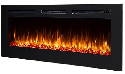 BALDERIA Elektrokamin Fiamma 60 | Elektrischer Einbaukamin mit 3D-Flammeneffekt | Elektro Heizung 2000W, LED-Beleuchtung | Kamin mit Fernbedienung, Timer, Startsteuerung & Thermostat | Schwarz