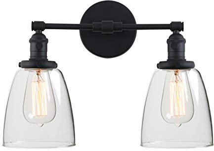 Phansthy Wandleuchte wandlampe 2 Flaming Klar Glas Glocke Wandleuchte Vintage Industrie innen Modern Wandbeleuchtung Loft-Wandlampe Küchenwandleuchte(Schwarz Farbe)
