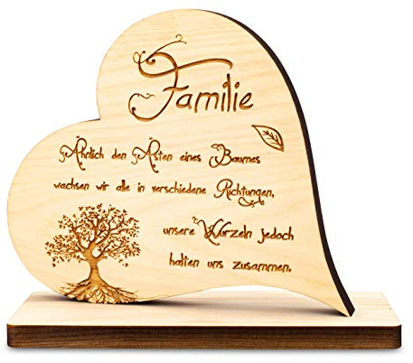 sagl.tirol holzmanufaktur Zirbenherz auf Sockel mit Gravur (Familie Baum des Lebens)