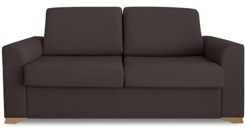 Ventadecolchones - Sofá Cama Italiano 3 Plazas con Subida Y Montaje (207x103x100cm) Berlín en Tela Mozart Antimanchas Chocolate con Patas de Madera