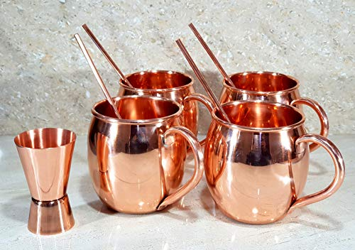 esplanade moscow mule cocktail tazas de cobre - juego de 4 tazas, 4 pajitas de cobre y un medidor de clavijas