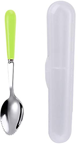 Goeielewe Grapefruit Löffel mit runden Wellenschliff für Zitrus, Kiwi, Obst und Dessert, Keramikgriff Edelstahl Dessertlöffel mit Aufbewahrungsbox (Grün)