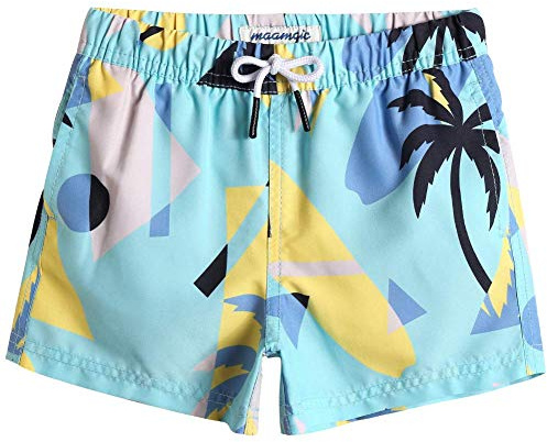 maamgic Short de Bains D'Ete Garcons Filles avec Slip Filet Maillot de Bain Enfant à la Plage pour Surfer Carton Conception,Géométrie-Bleu,4 Ans(4T)
