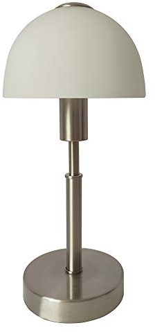 Dapo Glas-Tisch-Leuchte-Lampe MAIOLO Metall nickel, Opal-Glas weiß, H: 33cm D: 15cm, E14, Wonhzimmer-Nachttisch-Fensterbank-Kommode-Leuchte-Lampe (Nickel)