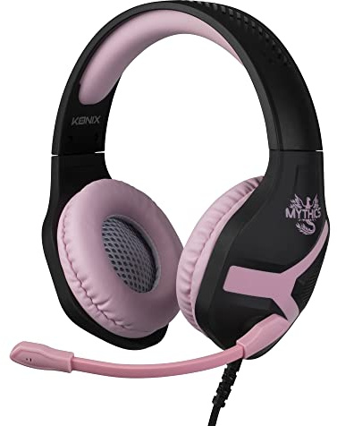 Konix Mythics Auriculares Gaming Nemesis para PS4, PS5, Switch, Xbox One y Series X|S - Micrófono - Cable 1,5 m - Conector Jack 3,5 mm - Negro y Rosa