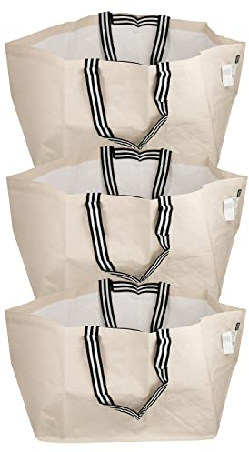 Ikea GORSNYGG Große wiederverwendbare Tragetasche, (FRAKTA-Style), hellbeige mit gestreiften Griffen, 57 x 37 x 39 cm, 71 l, 205.041.94 – 3er-Set