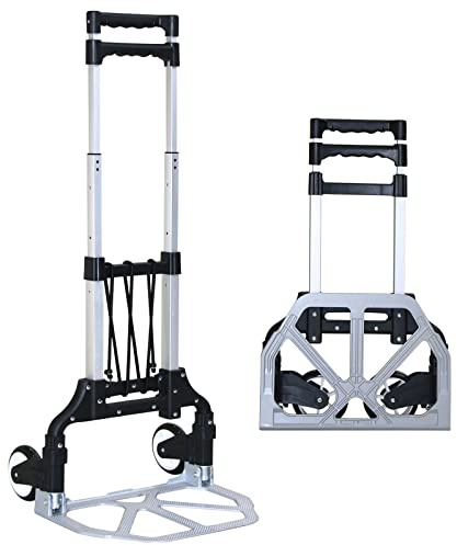 Abacad hopfällbar handlastbil dockvagn aluminium bärbar handvagn för dagligt hanteringsarbete, 70 kg kapacitet, med tyst hjul, teleskophandtag, svart bungee-sladd, kan stå ensam, lätt vikt