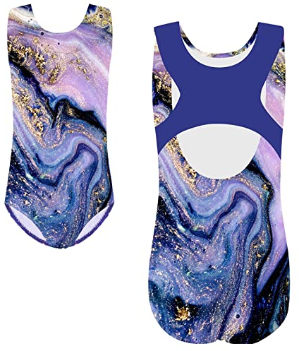 HUAANIUE Mädchen Kinder Gymnastikanzug Turnanzug Gymnastik Trikot Ärmelloses Tanzkostüm 3-14 Jahre (B232-Lila, 7-8 Jahre)