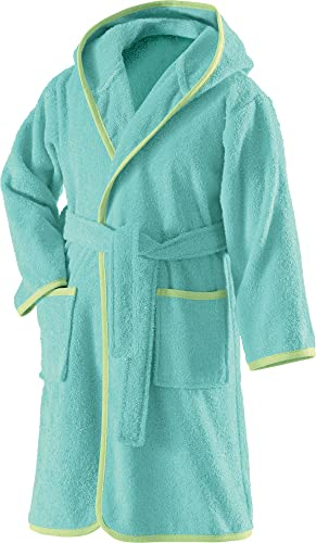 Erwin Müller Kinder-Bademantel mit Kapuze Uni Frottier Mint Größe 110/116 - weich, flauschig, saugstark, mit Bindegürtel und Taschen, 100% Baumwolle