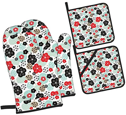 Guantes De Cocina Estampado De Flores De Flor De Cerezo De Japón Lavables Agarraderas De Cocina Impermeables Agarraderas De Ollas para Cocina Hornear Chimenea