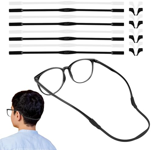 Amaxiu 8-pack glasögonremmar för barn med 8 par örongreppskrokar, silikon halkskydd solglasögonhållare elastisk glasögonhållare hållare glasögonbandhållare glasögonband hållare glasögonrem för sport