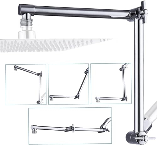 JINYOMFLY Duscharm Verlängerung 40,6 cm, Duschkopf-Verlängerungsarm, Duschkopf-Verlängerung mit Verriegelungsgelenk, Verstellbare Höhe und Winkel, Massives Messing, G1/2'' -Gewinde