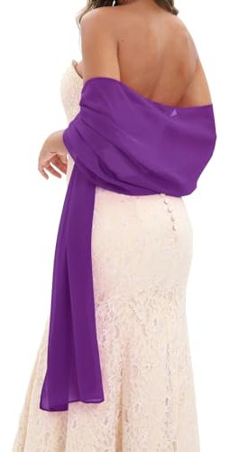 GIBZ Châle en Mousseline de Soie Longue Foulard Étole Femme Élégant Transparent Cape Mariage Mariée Soirée Couleur Unie Violet 200x45cm