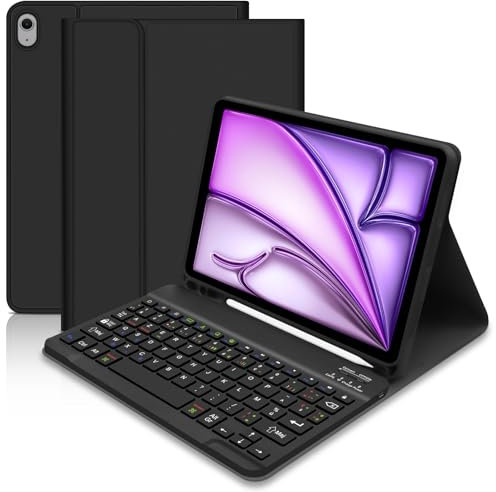 Hofsos Étui Clavier pour iPad Air 11 Pouces (2025 M3/ 2024 M2), AZERTY Français Clavier Coque Magnétique Bluetooth pour Coque pour iPad Air 2025/2025 7e/6e Génération - Noir