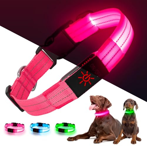 Kpuplol Leuchthalsband Hund, LED Hundehalsband Leuchtend Aufladbar mit Batteriekontrollleuchte, Wasserdichtes Leuchtendes Hunde Halsband, Einstellbare Größe, 3 Blinkende Lichter