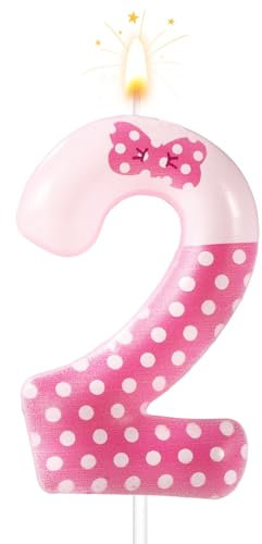 Roze Strik Verjaardag Kaarsen Nummer, Roze Verjaardagskaarsen Verjaardagsversieringen Cartoon Kaarsen Taart Topper Verjaardagsdecoratie voor Jubileum Bruiloft Verloving Feest (Nummer 2)