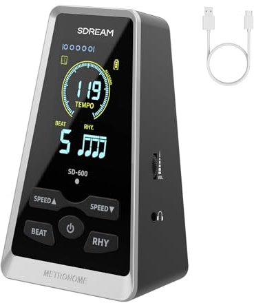 SDREAM Digital Metronome for Piano,Guitar,Violin,Rechargeable LCD Electronic Metronome with Human Voice,Professional Metronome for Beginners & Musicians,Instrument Volume & Beat Speed Adjustable