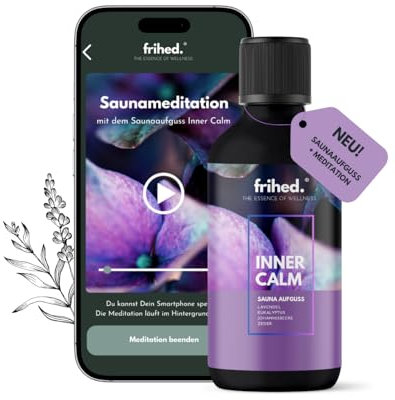 frihed.® – Infusione sauna lavanda, eucalipto e ribes con App Meditation – infuso per tutti i tipi di sauna – profumo di sauna di lunga durata – olio extra di alta qualità – idea regalo