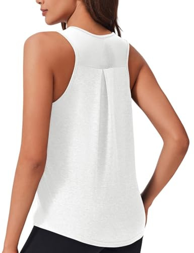 PINSPARK Damen Sport Tank Top Yoga Fitness Sporttop Ärmelloses Racerback Atmungsaktiv Sportshirt Mesh Zurück Gym Oberteile Sommer Running Tops Rundhals Tanktops Weiß XL