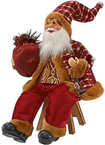 Sittande jultomtefigurer – 34,9 cm jul-plyschprydnad, festlig bordsdekoration | klassisk jultomtefigur för spiselkrans, hemmakontor | högtidsdekoration för jul