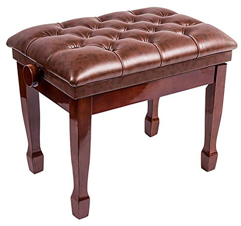 Läderpianobänk Lyxig pianopall Massivt pianobänk i trä Läderkeyboardpall, Hydraulisk lyft för höjdjustering, Bekväm och ergonomisk, Teak-1, Teak-1,Teak-1