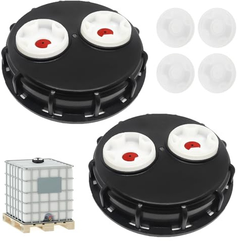 Porfoyo 2 stycken IBC-tanklock, IBC-tanklock 163 mm med dubbla ventilationshål, ventilerat lock, innehåller 4 reservdelar, för 1000 l vattentank, regntunna behållare