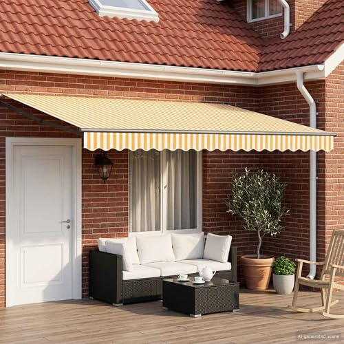 Teenpull Tenda da sole elettrica estensibile, 4 x 2 m, con protezione UV e antipioggia, con braccio articolato, per terrazza, balcone, giardino, montaggio a parete, motorizzata e manuale