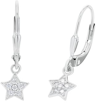 Amor örhängen 925 sterling silver tjej barn örhängen, med cubic zirconia synth, 2,3 cm, silver, stjärna, Kommer i smycken presentförpackning, 2021265